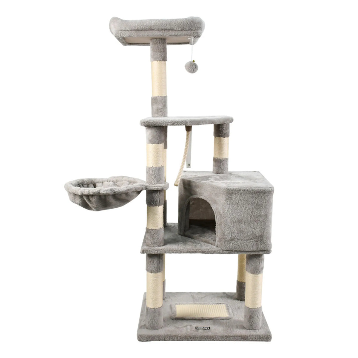 43-Inch Faux Fur Cat Tree with Condo & Basket – Light Gray