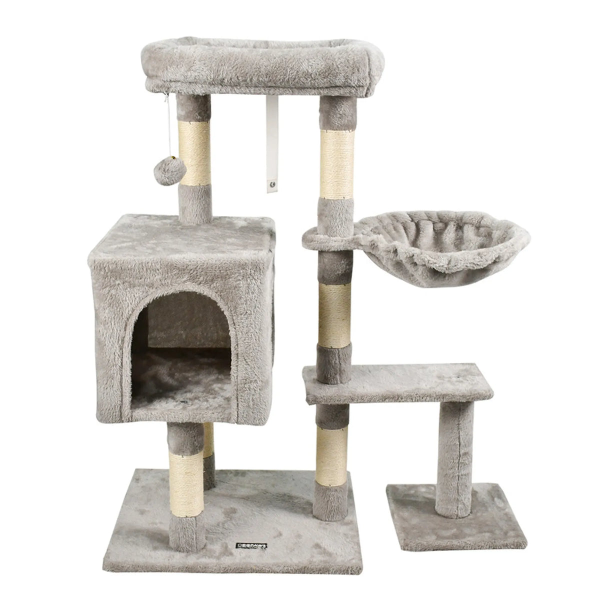 37-Inch Faux Fur Cat Tree with Condo & Basket – Light Gray