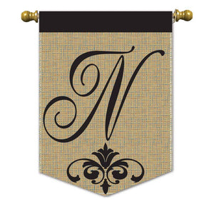 Elegant Monogram Burlap Garden Flag