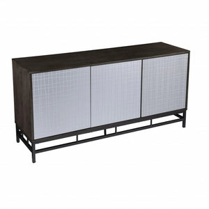 Contemporary Grid Lines Three Door Accent Cabinet