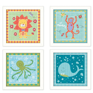 Set Of Four Childrens Room White Framed Wall Art