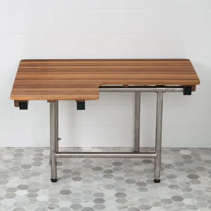 Wall Mount Teak Rectangular Shower Bench With Legs