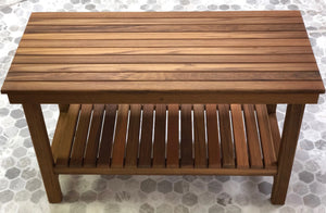 Teak Rectangular Shower Bench With Shelf