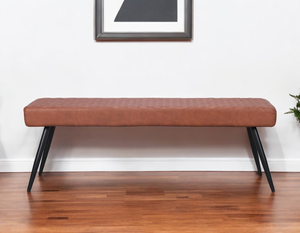 54" Brown and Black Faux Leather Upholstered Dining Bench
