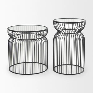 Clear TempeGlass Metal Wire Round Drum End Tables
