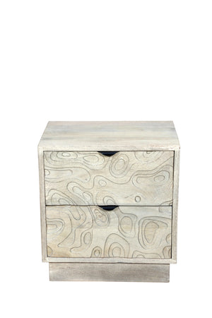Wood Carved Abstract Two Drawer Nightstand