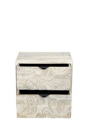 Wood Carved Abstract Two Drawer Nightstand