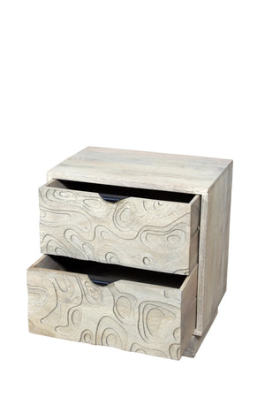 Wood Carved Abstract Two Drawer Nightstand