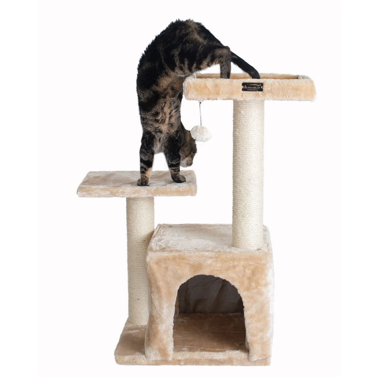 32-Inch Cat Tree with Condo & Two Perches – Beige