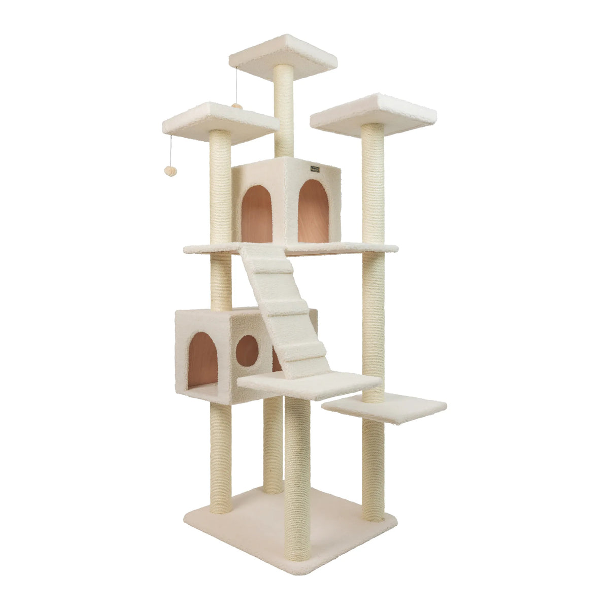 77-Inch Cat Tree with Two Condos & Three Perches – Ivory
