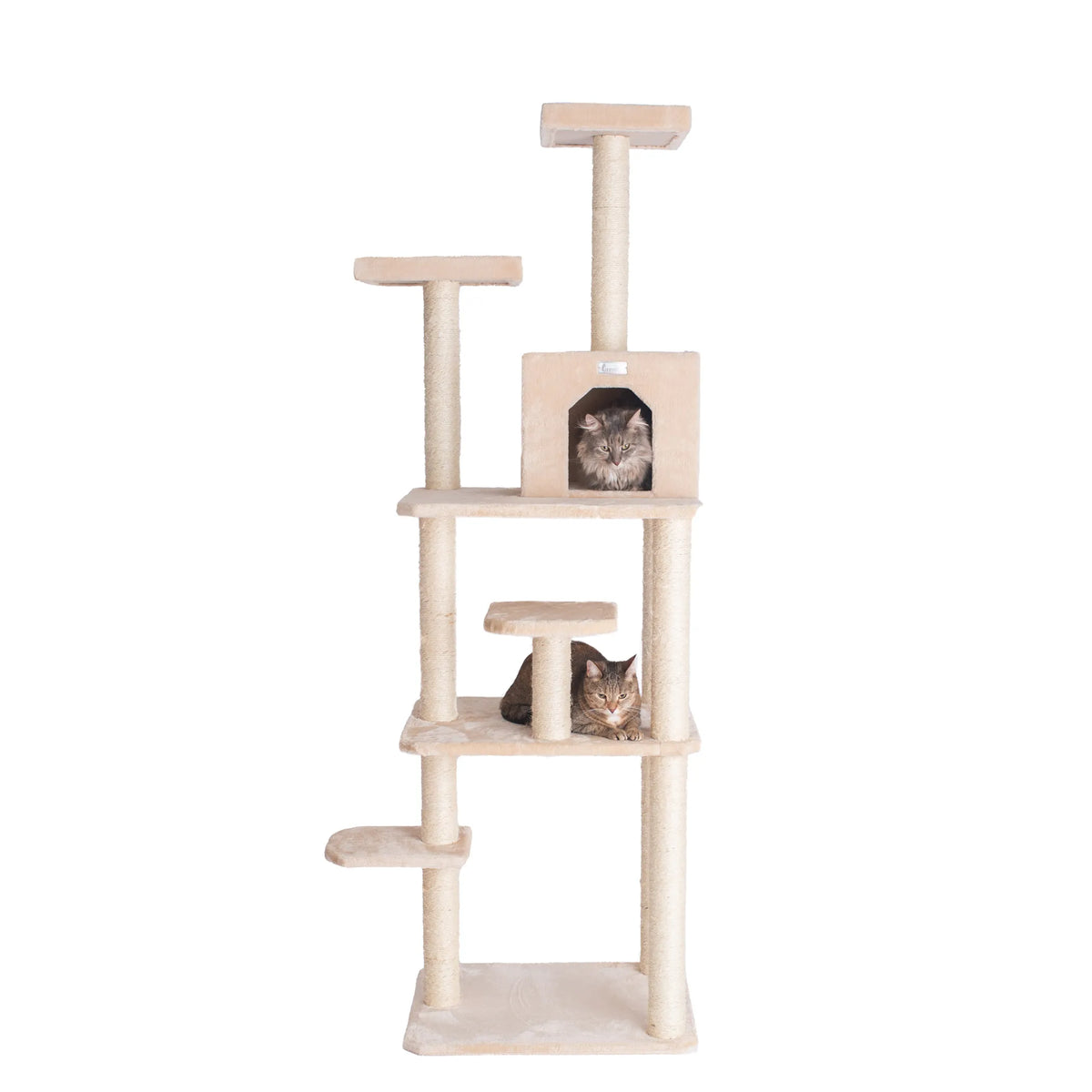74-Inch Cat Tree with Condo & Two Perches – Beige