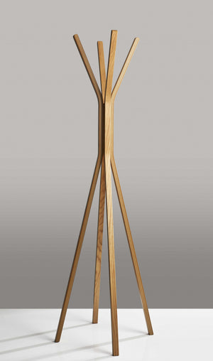 68" Natural Modern Wood Coat Tree Rack