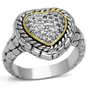 3W333 - Reverse Two-Tone Brass Ring with AAA Grade CZ in Clear