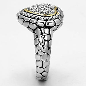 3W333 - Reverse Two-Tone Brass Ring with AAA Grade CZ in Clear