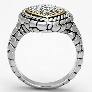 3W333 - Reverse Two-Tone Brass Ring with AAA Grade CZ in Clear