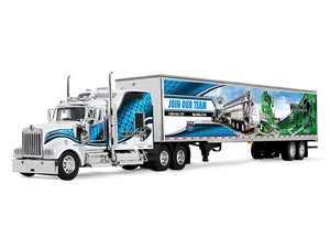 Kenworth W900L with 86" Studio Sleeper and 53' Utility Trailer with Skirts "Walinga" White with Blue Graphics 1/64 Diecast Model by DCP/First Gear