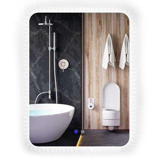 32 x 24 Inch Shatterproof Wall Mirror with 3-Color Lights and Anti-Fog Function
