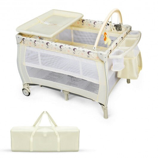 Portable Foldable Baby Playard Nursery Center with Changing Station-Pink