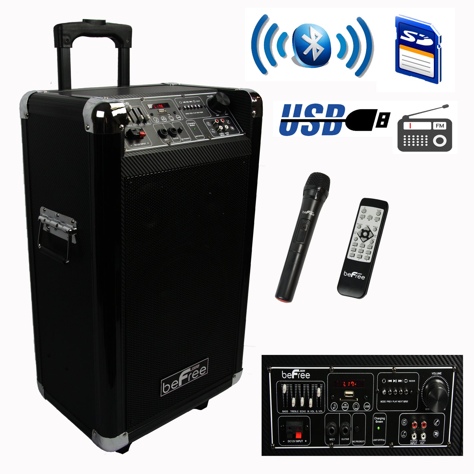 beFree Sound Sleek 10 Inch Professional Portable Bluetooth PA Speaker