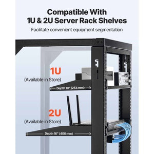15U Wall Mount Server Rack, 150 lbs Max Load Capacity, Open Frame Network Rack with 180 Degrees Gate Swing, Carbon Steel, for 19-Inch IT Network Equipment & AV Devices Computer Server, Black