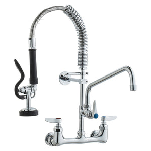Wall-Mounted Brass Kitchen Faucet, 21" Tall, 8" Installation Width, Includes 12" Rotating Spout and Pull-Down Sprayer, Suitable for Single, Double, or Triple Sinks