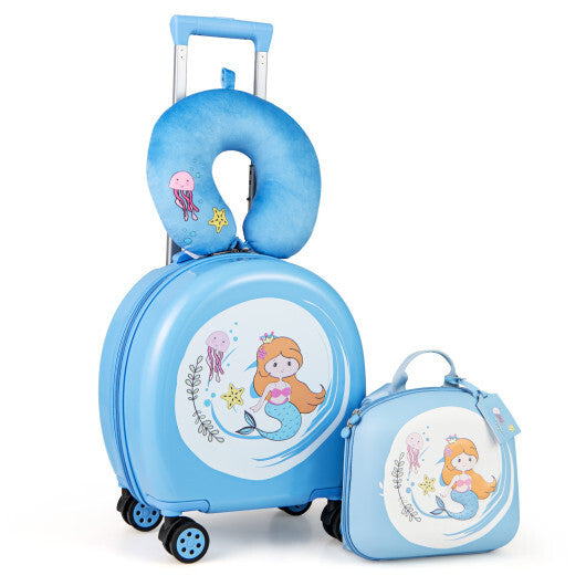 Kids Luggage Set with 14 Inches Carry-on Hardside Spinner Toddler Luggage and 10 Inches Backpack-Blue