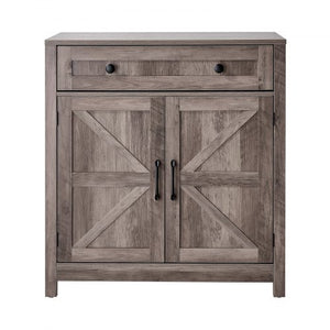 Coffee Bar Cabinet, Farmhouse Coffee Bar Table with Drawer, Buffet Stand Cabinet with 2 Barn Doors, Sideboard Buffet Station for Living Room, Entryway, Kitchen, 29.5 x 14.7 x 31.5 in, Grey
