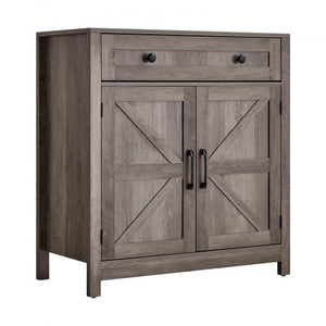 Coffee Bar Cabinet, Farmhouse Coffee Bar Table with Drawer, Buffet Stand Cabinet with 2 Barn Doors, Sideboard Buffet Station for Living Room, Entryway, Kitchen, 29.5 x 14.7 x 31.5 in, Grey