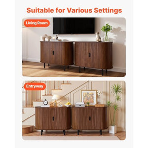Coffee Bar Cabinet, Mid Century Fluted Coffee Bar Table, Buffet Stand Cabinet with 2 Sliding Doors, Sideboard Buffet Station for Living Room, Entryway, Kitchen, 39.3 x 15.7 x 29.5 in, Walnut