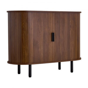 Coffee Bar Cabinet, Mid Century Fluted Coffee Bar Table, Buffet Stand Cabinet with 2 Sliding Doors, Sideboard Buffet Station for Living Room, Entryway, Kitchen, 39.3 x 15.7 x 29.5 in, Walnut