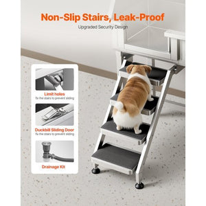 34" Dog Washing Station, Stainless Steel Pet Grooming Tub Bathtub, Professional Dog Wash Sink with Shower, Faucet, Soap Holder, Non-Slip Stairs Easy-Clean Design for Small Pets Cats (Left Door)