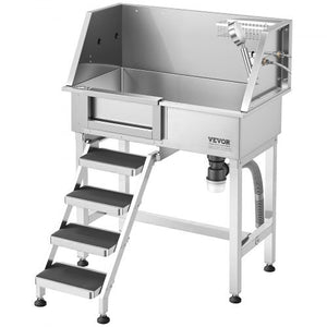 34" Dog Washing Station, Stainless Steel Pet Grooming Tub Bathtub, Professional Dog Wash Sink with Shower, Faucet, Soap Holder, Non-Slip Stairs Easy-Clean Design for Small Pets Cats (Left Door)