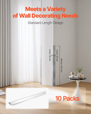 Stainless Steel Wall Corner Protector, 2 x 2 x 48 inch, 10 Pack Metal Corner Guards, 304 Stainless Steel Edge Trim 90-Degree Angle for Home,Office,Commercial Wall Protection, with 3m Tape