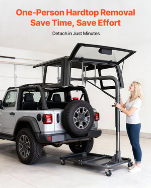 Hard Top Remover Lift, 220 lbs, Jeep Hardtop Removal and Storage System, Quick & Easy One-Person Operation, Adjustable Height, for Jeep Wrangler YJ, TJ, JK, JL, 4XE, Ford Bronco 4 Door & 6 Gen+