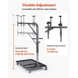 Hard Top Remover Lift, 220 lbs, Jeep Hardtop Removal and Storage System, Quick & Easy One-Person Operation, Adjustable Height, for Jeep Wrangler YJ, TJ, JK, JL, 4XE, Ford Bronco 4 Door & 6 Gen+