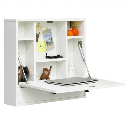 Wall-Mount Floating Desk Foldable Space Saving Laptop Workstation White - Color: White