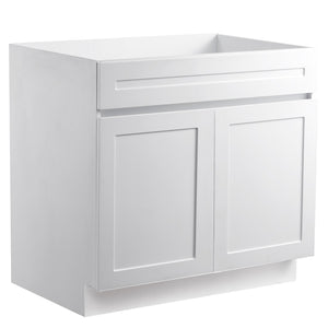 White Shaker Base Cabinet, 36-Inch Unassembled Sink Base Cabinet, 36" W x 24" D x 34.5" H Ready to Assemble Cabinet with Soft-Close Doors and Adjustable Shelf, for Home Office