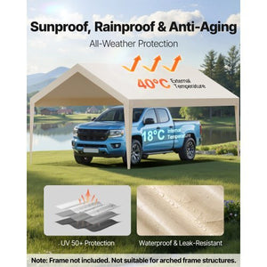 Carport Replacement Canopy, 12 x 20 ft Potable Garage Tent Top Tarp, UV-Resistant & Waterproof Car Shelter Tarp, Heavy Duty Car Port Cover with Ball Buggees, Beige, Frame Not Included