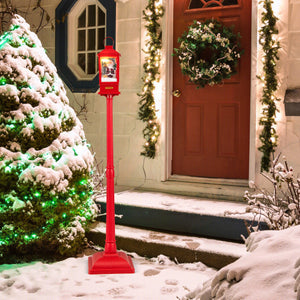 61 Inch Christmas Musical Street Lamp Post with Detachable Snow Globe Lantern-Red