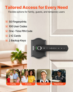 Fingerprint Door Lock Set, Electronic Biometric Knob Keyless Entry Door Lock with Handle, Auto Locking, One-Time Code, Anti-Peeking Password, Easy Installation, for Home, Apartment, Matte Black