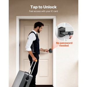Fingerprint Door Lock Set, Electronic Biometric Knob Keyless Entry Door Lock with Handle, Auto Locking, One-Time Code, Anti-Peeking Password, Easy Installation, for Home, Apartment, Matte Black