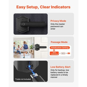 Fingerprint Door Lock Set, Electronic Biometric Knob Keyless Entry Door Lock with Handle, Auto Locking, One-Time Code, Anti-Peeking Password, Easy Installation, for Home, Apartment, Matte Black