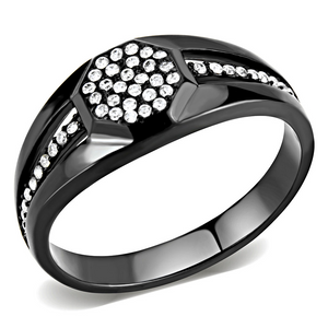 DA282 - IP Black(Ion Plating) Stainless Steel Ring with AAA Grade CZ in Clear