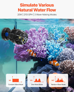 Aquarium Wave Maker, 20W, 2113 GPH Quiet and Strong DC Powerhead, Adjustable Fish Tank Circulation Pump with Controller, Strong Magnetic Base, 360? Rotating Wavemaker, for Freshwater Saltwater