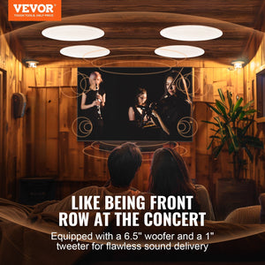 4 PCs 6.5'' Bluetooth in Ceiling Speakers, 150W, Flush Mount Ceiling & in-Wall Speaker System with 8?Impedance 89dB Sensitivity, for Home Kitchen Living Room Bedroom or Covered Outdoor Porches