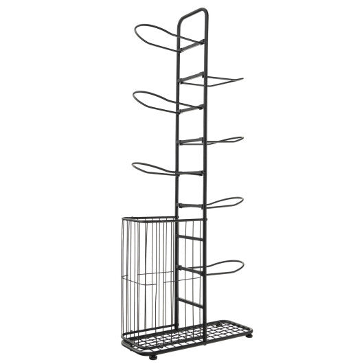 Metal Basketball Holder with 7 Rods and Side Ball Basket