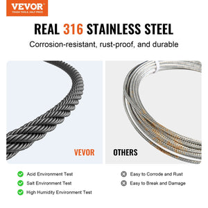 Wire Rope Kit, 1/8" 500 ft 316 Stainless Steel Cable with Cutter and Gloves, 1600 lbs Breaking Strength, 7x7 Strands Core Marine Aircraft Grade for Handrail Stair Decking Fence Outdoors, Black