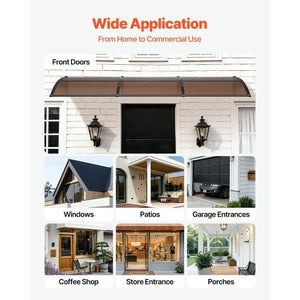 Awnings for Door Entrance, 38 x 117 in, Exterior Front Door Window Awnings with Drainage & ABS Bracket, Rain Snow Sun Protection, Overhang Polycarbonate Door Canopy for Porch Patio, Brown