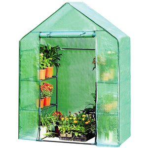 Portable 4 Tier Walk-in Plant Greenhouse with 8 Shelves - Color: Green