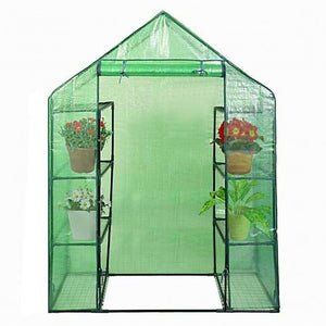 Portable 4 Tier Walk-in Plant Greenhouse with 8 Shelves - Color: Green